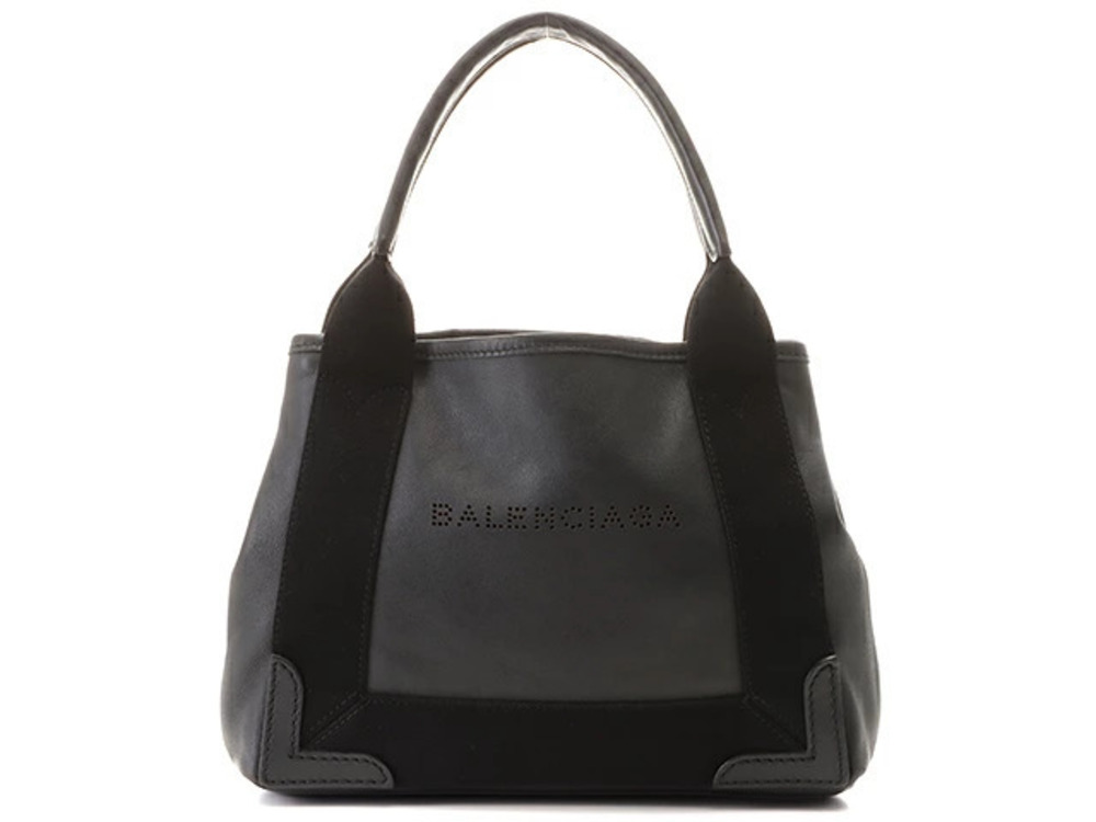 Balenciaga Shoulder Bag Navy Blue Cabas Leather Black